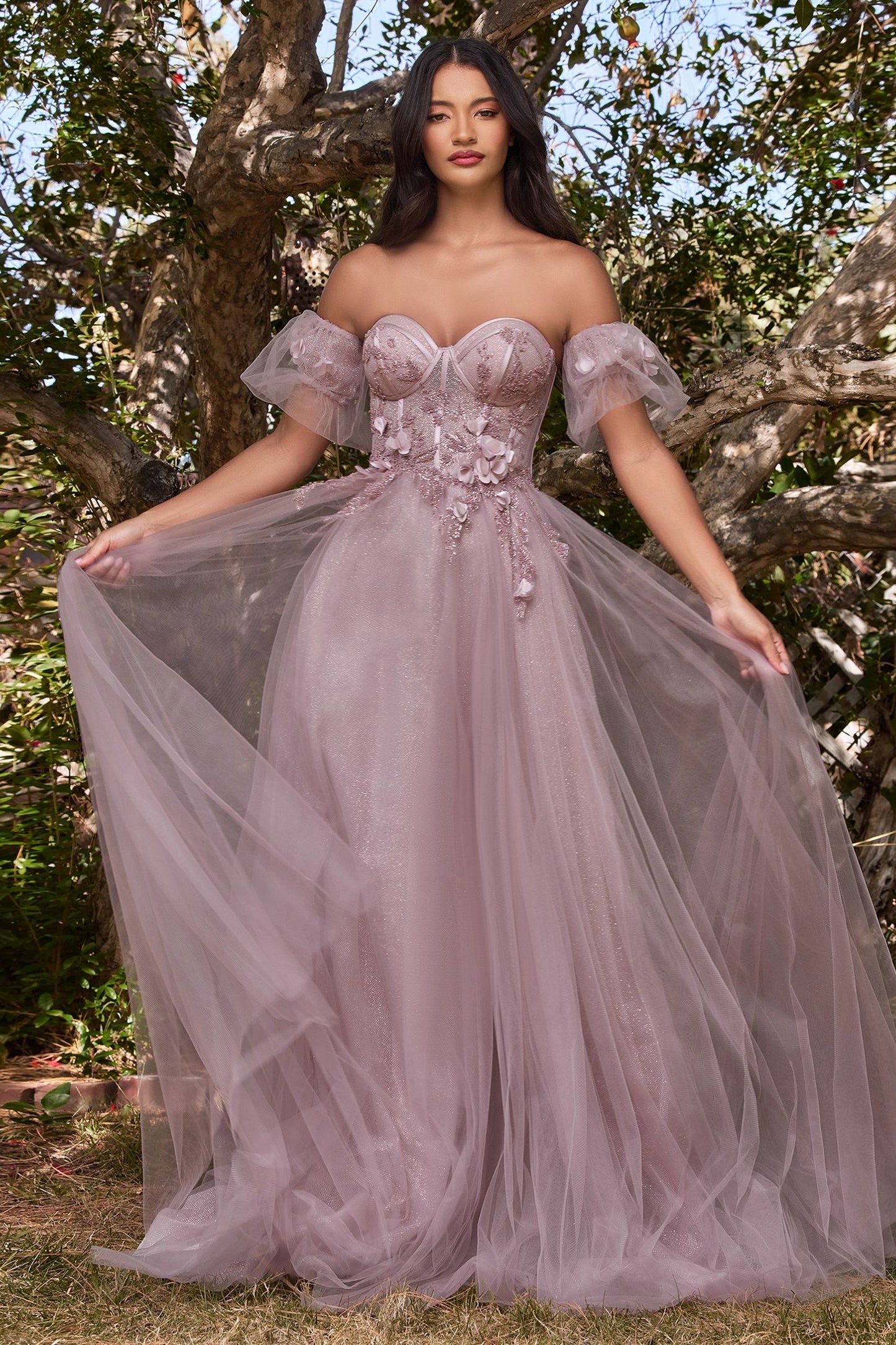 Ballkjole "Strapless Floral Ball Gown" Mauve