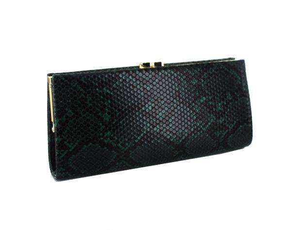 Selskapsveske Snakeskin Wide Clutch - Black/Green