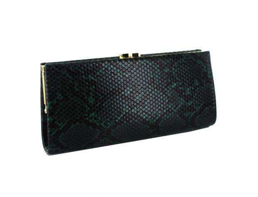 Selskapsveske Snakeskin Wide Clutch - Black/Green