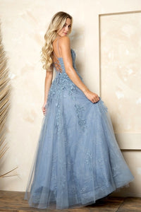 Ballkjole "Lace and Tulle A-line Ball Gown" Smokey Blue
