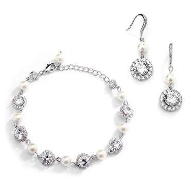 Pearl Sparkle Bracelet & Earrings Sett - Silver