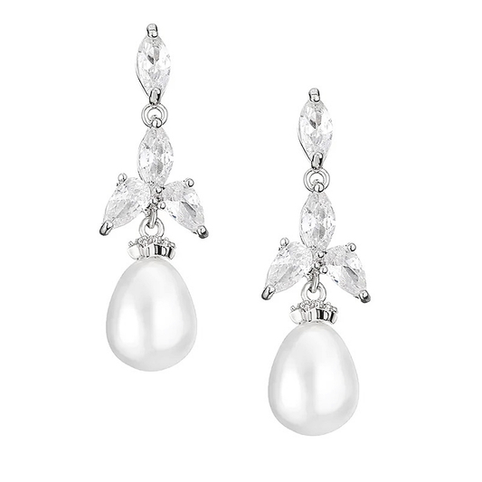 Øredobber "Crystal Pearl-drop" Silver