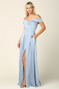 Selskapskjole "Off-Shoulder A-line Gown with Split" Dusty Blue