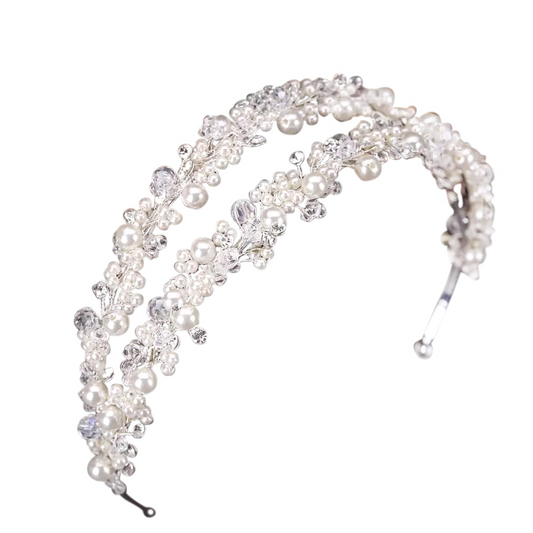 Pearl Double Cluster Heaband - Silver