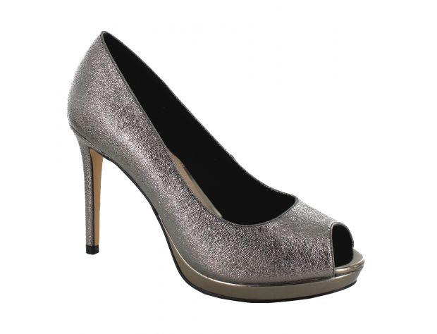 Metallic Peep-toe Pump Dark Grey