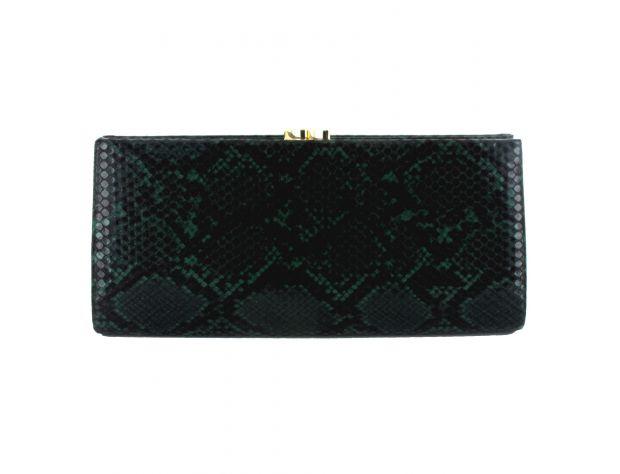 Selskapsveske Snakeskin Wide Clutch - Black/Green