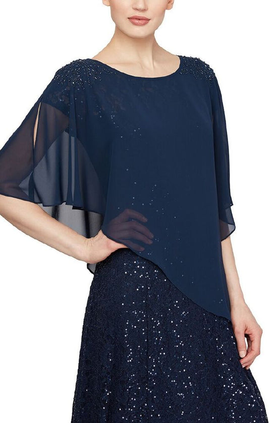Shawl Beaded Shoulders Navy