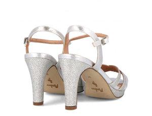 Ankle Strap Sandal Heels Sparkle Silver