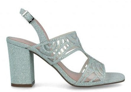 Patterned Block Heels Silver 9 cm