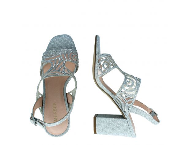 Patterned Block Heels Silver 9 cm