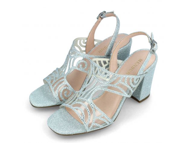 Patterned Block Heels Silver 9 cm