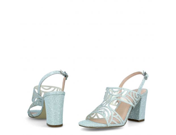 Patterned Block Heels Silver 9 cm