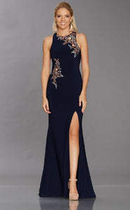 Jersey Open Back Rose Detail Dress - Navy 6