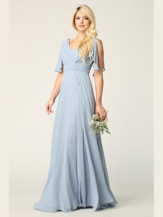 Selskapskjole Chiffon Sleeve V-Neck Dusty Blue