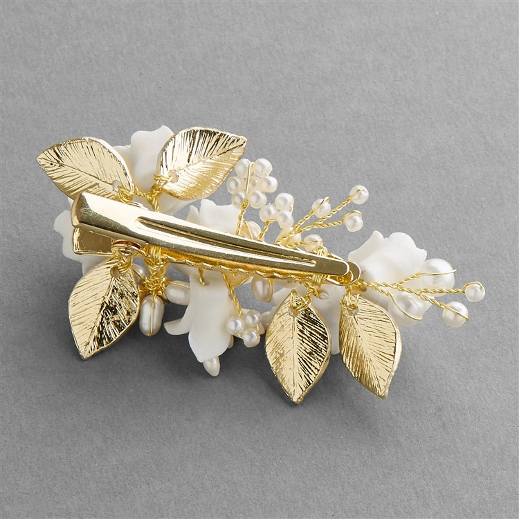 Hair Comb "Hand Painted Leaves Gold"