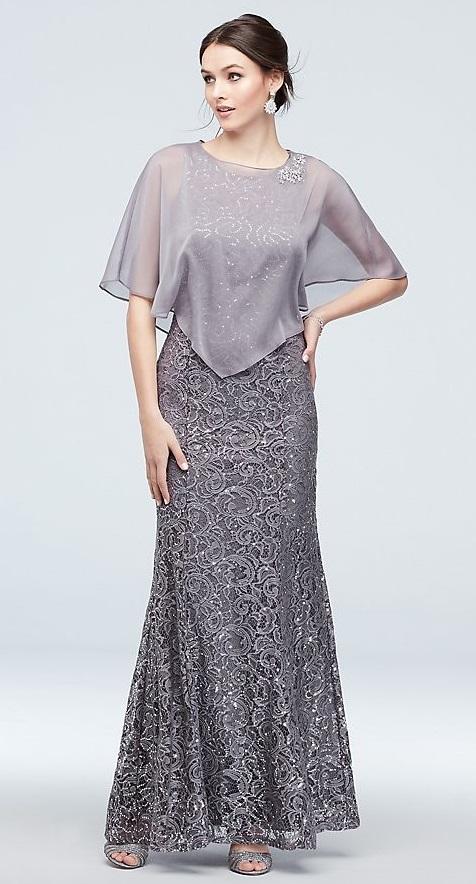 Cape Dress Silver Sequin Lace