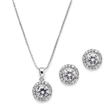 Round Halo Studs & Necklace Set