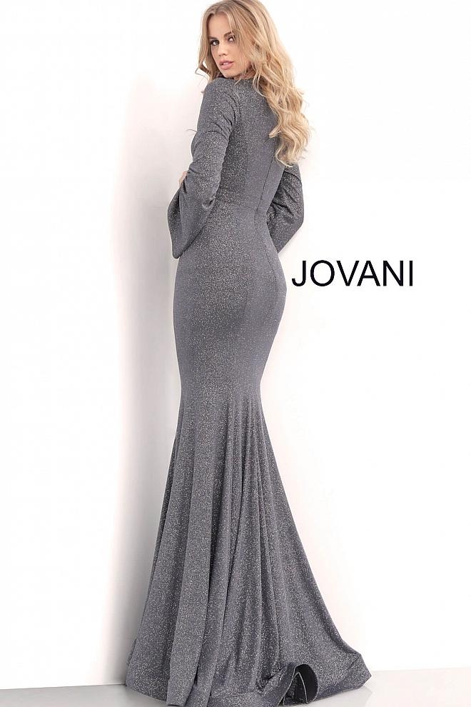 Long Sleeve Glitter Gown - Gunmetal 4