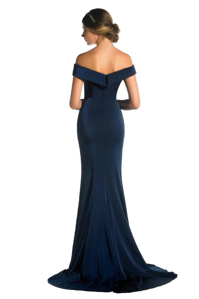 Elegant Jersey Dress Train Navy