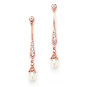 Øredobber Dangle Freshwater Pearl - Rose gold