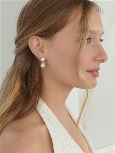 Round Diamond Pearl Earring - Pearl/Silver