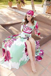 Long A-line flower Dress Green