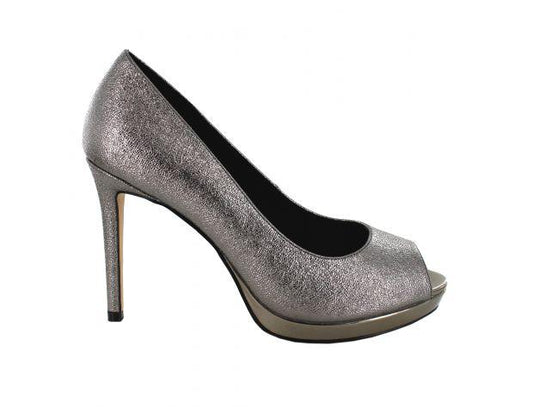 Metallic Peep-toe Pump Dark Grey