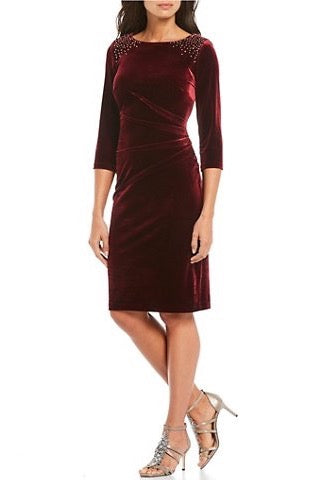 Burgundy short dress w/ sleeves velvet - Burgunder 38