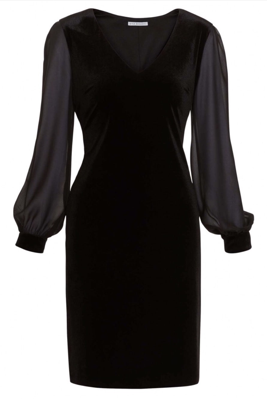 Drita Velvet Dress w/ Chiffon Sleeves Kort kjole Sort