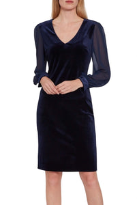Drita Velvet Dress w/ Chiffon Sleeves - Navy 38