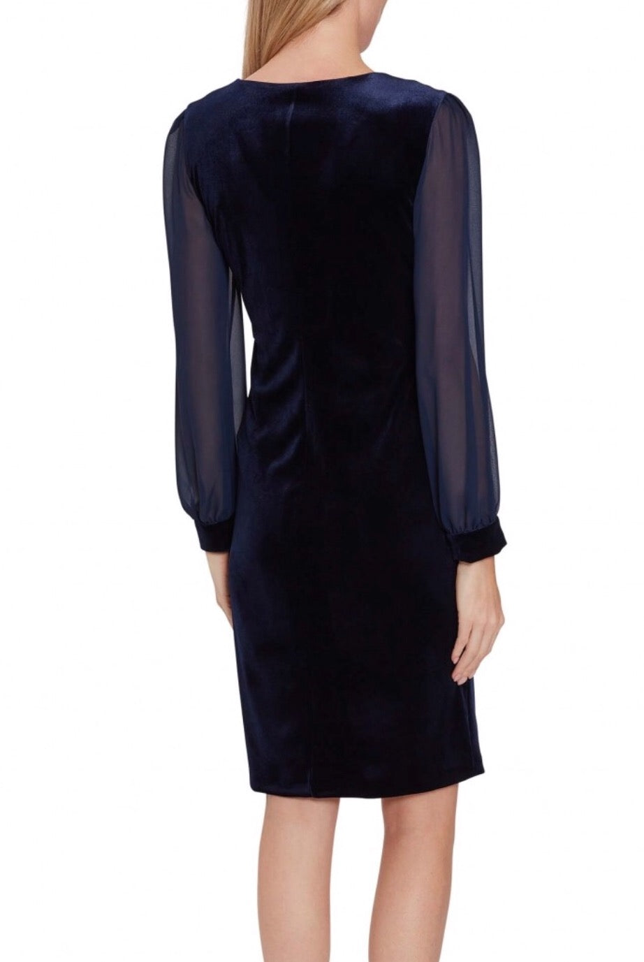 Drita Velvet Dress w/ Chiffon Sleeves - Navy 38