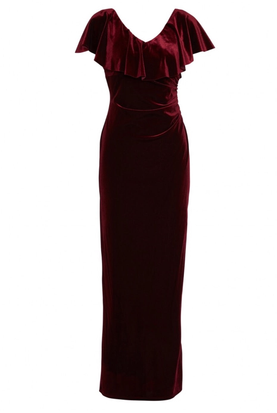 Elexina Velvet Maxi Dress w/ neck frill - Wine 42