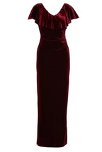 Last inn bildet i Galleri-visningsprogrammet, Elexina Velvet Maxi Dress w/ neck frill - Wine 42