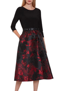 Jette Jacquard Dress w/ sleeves - Black/red 38