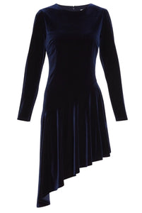 Stretch Velvet Asymmetric Peplum Dress
