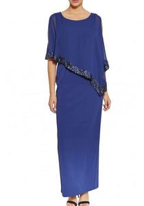 Cape Sequin Dress - Navy 20