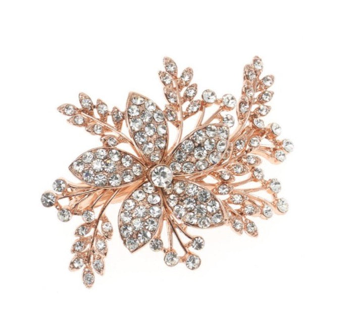 Floral Crystal Hair Clip - Rosegold