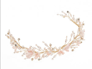 Gold hair Jewelry with blush flowers - Gold/pink