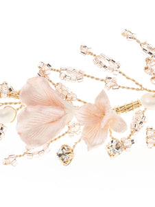 Gold hair Jewelry with blush flowers - Gold/pink