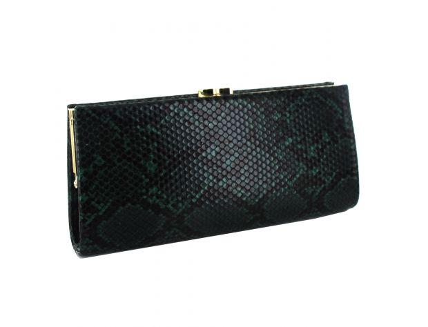 Selskapsveske Snakeskin Wide Clutch - Black/Green