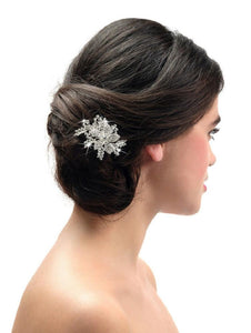 Floral Crystal Hair Clip - Silver