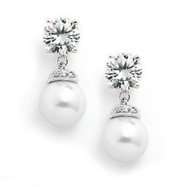 Round Diamond Pearl Earring - Pearl/Silver