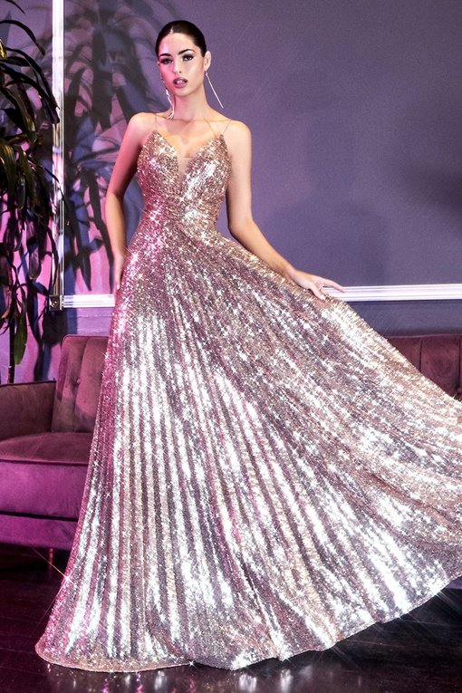 Selskapskjole "Long Sequin v-neck" Rose Gold