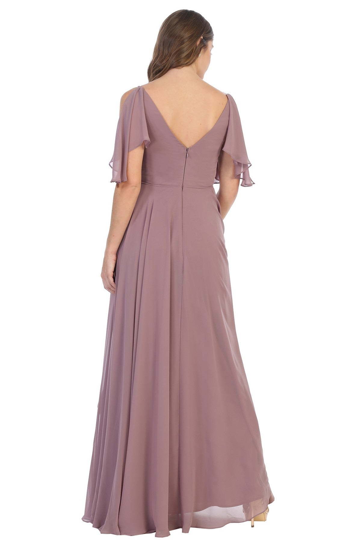 Selskapskjole Chiffon Sleeve V-Neck Mauve