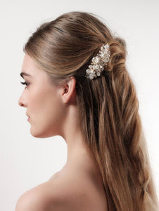 Mother of Pearl Crystal Haircomb - Ivory/Champagne