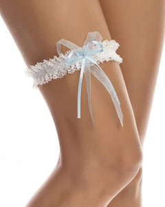 Strømpebånd Dobbel Sløyfe (Blå) Bianco - Ivory/Light Blu One Size