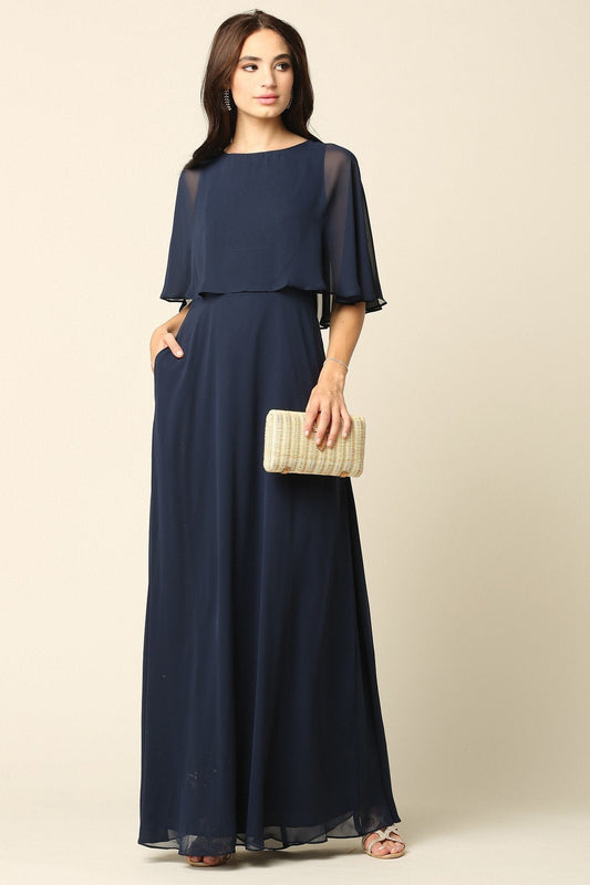 Selskapskjole "Chiffon Cape Overlay" Navy