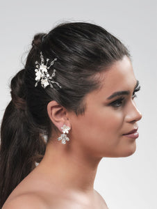 White Flower earrings - ivory/silver one size