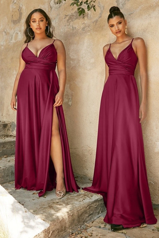 Selskapskjole "Satin V-neck Drape" Burgunder